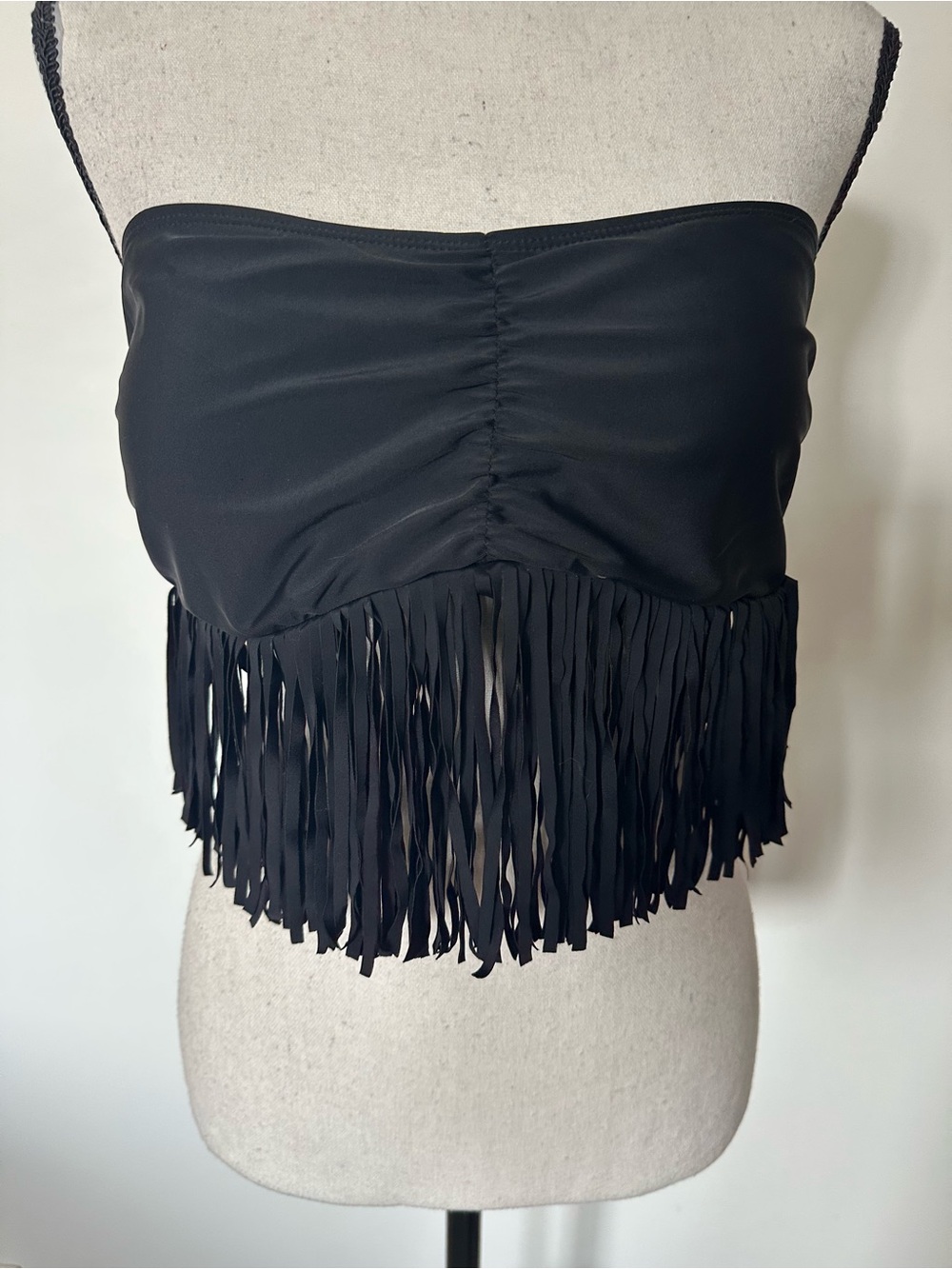Black Fringe Bandeau Bikini Top Boho Festival Swim Separates Western Goth Beach